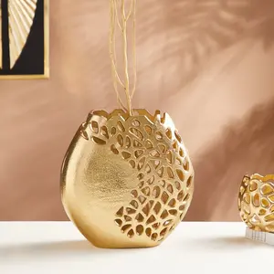 AK pirinç mercan altın alüminyum vazolar Modern ev oturma dekorasyon çiçek vazo düğün & parti Centerpiece yuvarlak masa vazo