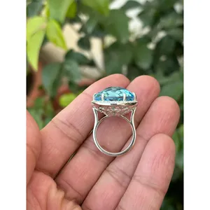 Natural Blue Topaz Cocktail <b>Ring</b> 925 Sterling <b>Silver</b> Handmade Gemstone <b>Statement</b> <b>Ring</b> Wholesale Jewelry Supplier - Product Image 6