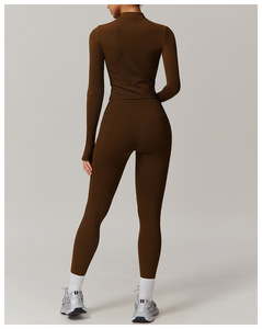 Women's Custom Logo Two-Piece Active Wear Set <b>Knitted</b> Fabric Yoga Sports <b>Leggings</b> and Gym Jackets with Logo on Waist - Product Image 2