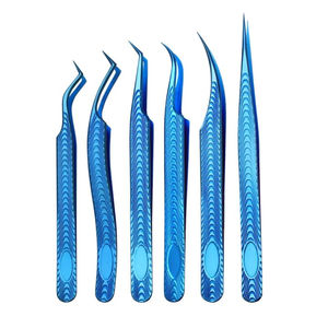 Ensemble de pinces à cils à poignée ondulée avec logo personnalisé de haute qualité Pointe pointue en acier inoxydable Vente en gros - Product Image 4