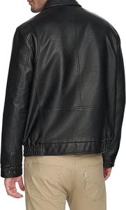 Veste en cuir pour hommes-Blousons bombardiers noirs moto col montant léger zippé Slim Fit Biker Coat - Product Image 3