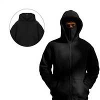 Sweat-shirt à capuche vintage noir à épaules tombantes, fabricant de vêtements, sweat-shirt personnalisé à lavage acide, fermeture éclair intégrale, sweat-shirt Ninja pour homme