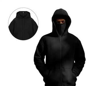 wholesale <b>drop</b> shoulder vintage black hooded clothing manufacturer sweater custom <b>acid</b> wash full face zip up men's Ninja hoodie - Product Image 4