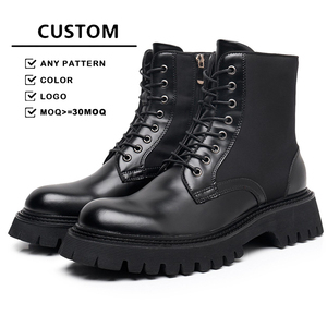 Nouvelles bottes de travail pour hommes, <span class=keywords><strong>style</strong></span> motard, en cuir véritable, à semelle épaisse, rehaussantes - Product Image 1