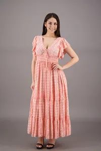Robe longue d'été en rayonne imprimée Lurex pour les femmes, pour les fêtes et les occasions d'été Resort High Fashion Long Tassel Dress - Product Image 2