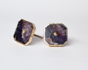 มือจับเฟอร์นิเจอร์ดีไซน์ศิลปะสำหรับตกแต่งภายในบ้านสไตล์โมเดิร์น หินอาเกตสีน้ำเงินธรรมชาติ พร้อมขอบชุบทอง - Product Image 3