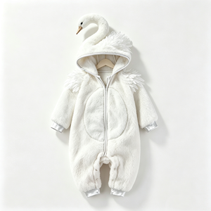 Mono de bebé de peluche con capucha de cisne blanco personalizado, pelele de bebé de lana con capucha de cisne, disfraz de cisne para recién nacido. - Product Image 2
