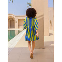 Robe Kaftan en Coton Tissé à Motifs Floraux avec Manches Évasées, Coupe Ample, Longueur Midi, Col à Nouer, Pompons, Tenue Décontractée d'Été