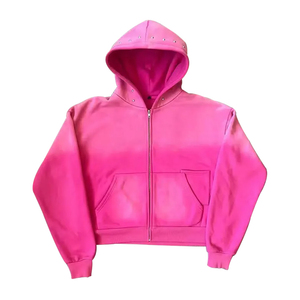 Fabricants de sweats à capuche zippés en strass de haute qualité personnalisés avec lavage à la pierre 100% coton recadrée boxy lavage à l'acide sweat à capuche hommes 2025 - Product Image 3