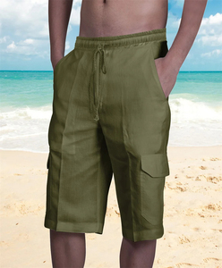 <b>Men's</b> <b>Linen</b> <b>Shorts</b> Solid Tooling Wind Elastic Drawstring Quarter Pants Side Pockets Comfortable Lightweight Stylish Breathable - Product Image 5