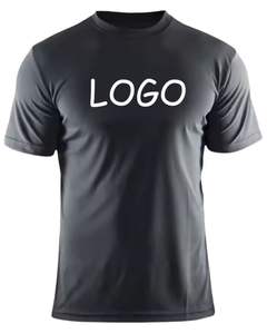 Camiseta Deportiva de Manga Corta para Hombre, Cuello Redondo, Poliéster Negro, Logotipo Personalizado, Transpirable, Venta al Por Mayor, OEM, Ajuste Deportivo - Product Image 1