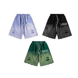 Qualité supérieure hommes détresse broderie taille élastique Shorts décontracté extérieur haute rue mode porter coupe ample toile solide - Product Image 5