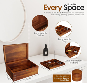 Caja de recuerdo de almacenamiento de madera maciza de doble capa Retro, caja de identificación tipo abatible para el hogar con formatos divididos para joyería - Product Image 4