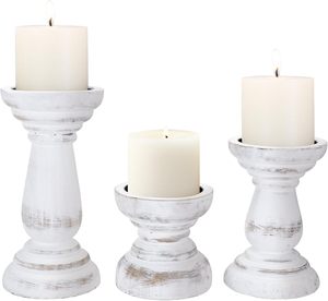 Handmade Wooden Candle Holders | Vintage Pillar Candle Stand Set | Rustic Home <b>Decor</b> - Product Image 6
