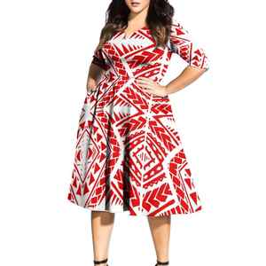 Vêtements polynésiens pour femmes, robe élégante à col en V et manches courtes, taille haute, coupe évasée, robe de soirée, vestidos personnalisés - Product Image 2