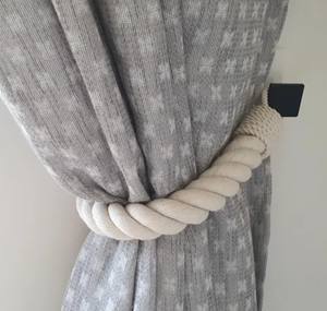 Minimalist <b>Curtain</b> Tiebacks <b>White</b> Cotton Rope Handmade - Product Image 2