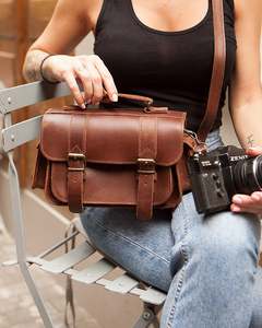 กระเป๋าเดินทางสะพายข้างสไตล์วินเทจหรูหราปรับแต่งได้เคสหนังทนทานสำหรับกล้อง DSLR - Product Image 3