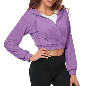 Haut court à capuche femmes vêtements blanc recadrée à capuche 2025 personnalisé dames femme décontracté ensemble à capuche pour femme 2026 - Product Image 3