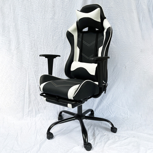 7188 Black White PU Leather <b>Gaming</b> Chair Cooling Extendable Foldable Massage Features Steel Frame Adjustable Armrest for Home - Product Image 4