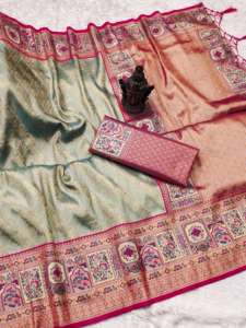 ชุดผ้าไหม dharmavarm แบบนิ่มผ้าส่าหรีที่อุดมไปด้วยผ้ากำมะหยี่และแจ็คการ์ดทำงานกับผู้ผลิตเสื้อจาก surat ช้อปปิ้งออนไลน์อินเดีย - Product Image 2