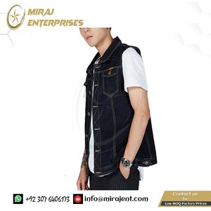 เสื้อยีนส์แขนกุดสำหรับผู้ชาย, เสื้อแจ็กเก็ตผ้าฝ้ายสีดำสีน้ำเงินสำหรับนักขี่รถจักรยานยนต์ - Product Image 3