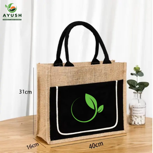 Sac à provisions noir en fibres végétales de jute Personnalisable avec une grande et petite capacité pour le shopping et les cadeaux - Product Image 5