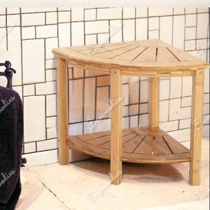 Banco de ducha de esquina impermeable de madera maciza para ahorrar espacio, taburete de ducha de teca para consola con incrustaciones de hueso de habitación - Product Image 1