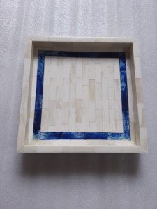 Plateau de service moderne, luxueux et élégant en MDF de qualité supérieure avec incrustation d'os bleu pour la décoration intérieure - Product Image 6