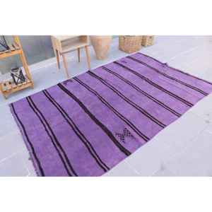 Tapis turc vintage 4,9x10,5 pieds, grand tapis, tapis en laine unie violet noir - Product Image 2