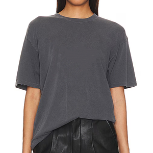 Camiseta de Verano Nueva, Lisa, 100% Algodón Lavado, Personalizada, de Alta Calidad, Lavado Ácido, Estilo Urbano, Corte Regular, con Agujeros, Botones y Apliques para Mujer - Product Image 4