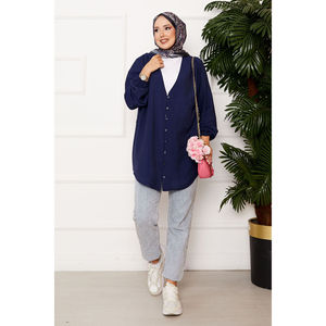<span class=keywords><strong>Camicia</strong></span> <span class=keywords><strong>Kimono</strong></span> Blu Navy da <span class=keywords><strong>Donna</strong></span> con Colletto a Fiocco, Stile Vintage, Casual, in Lino e Popeline, Lunghezza Lunga per Primavera e Autunno, Taglia XL - Product Image 3