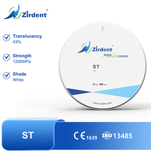 Hoogwaardige ST <span class=keywords><strong>Zirconia</strong></span> schijf 98mm |   Zirdent 43% Translucente Tandheelkundige Blok |    CAD CAM-materiaal voor posterieure restauraties - Product Image 1