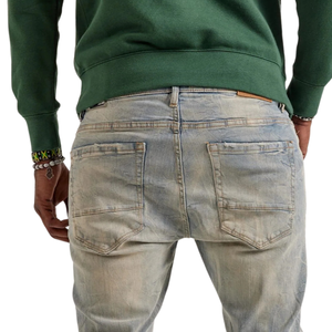 Jean en denim déchiré bleu clair pour homme, coupe droite, décontracté, extensible, style vintage, streetwear, pour le quotidien - Product Image 4