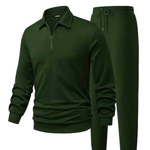 Ensembles de survêtement polo pour hommes 1/4 Zip mode survêtements décontractés jogging à manches longues Polo costume pour hommes 2 pièces ensemble - Product Image 5