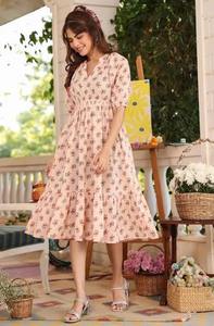 Indien main bloc coton robe courte imprimé fleuri Style mignon pour les femmes personnalisé anniversaire ou robe cadeau de mariée - Product Image 3