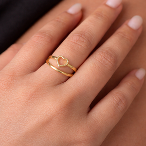 18K Gold Plated <b>Stainless</b> <b>Steel</b> Adjustable Open Heart <b>Ring</b> - Product Image 4