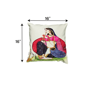 Set of 2 Traditional Rajasthani Lady Digital Print 16x16 Multicolor Cushion <b>Covers</b> Handmade <b>Sofa</b> Decorative <b>Throw</b> Pillow <b>Covers</b> - Product Image 3