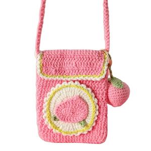 Bolso cruzado de punto estilo artesanal con diseño de melocotón, uva y girasol, con tarjetero, para el Día de la Amistad, y riñonera tejida para Pascua - Product Image 2