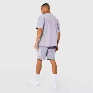 Moda 100% algodón polar pulóver camisetas pantalones cortos conjunto para hombres ropa de calle bordada personalizable verano Casual de alta calidad - Product Image 6