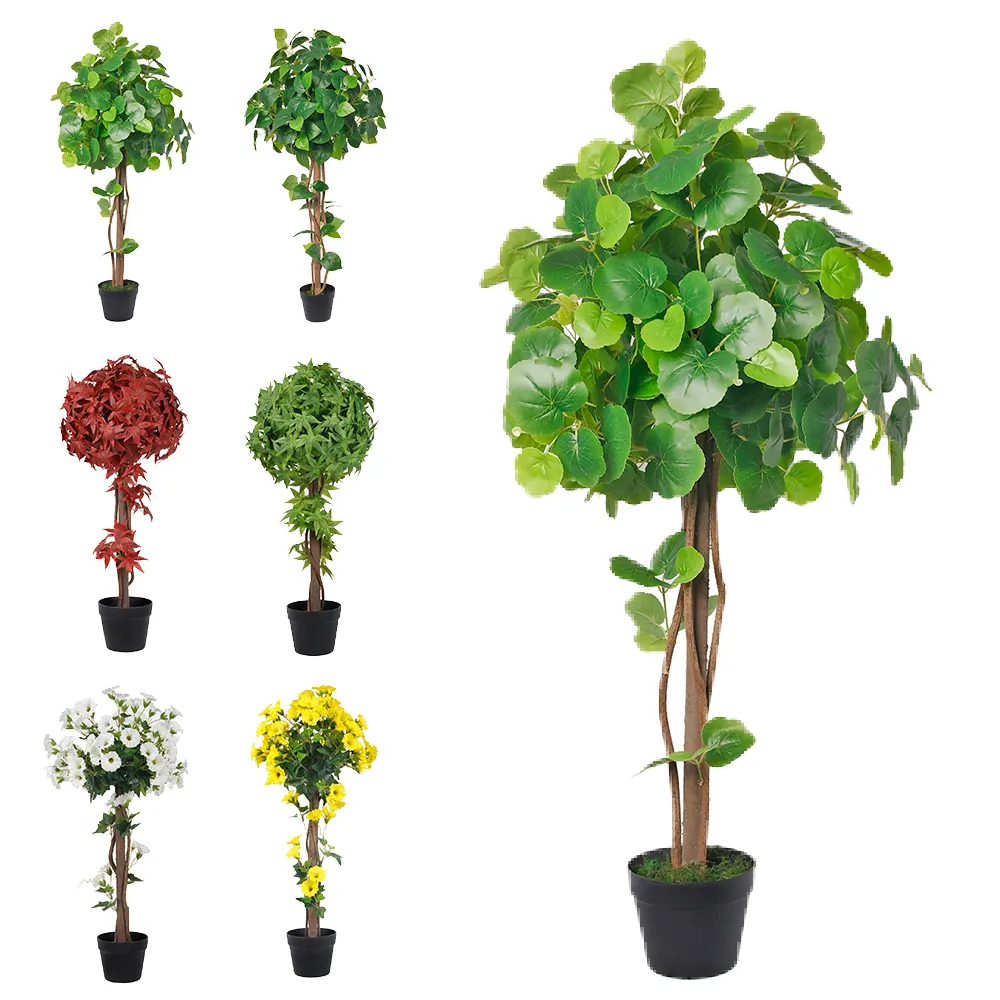 Ruopei Plastic sahte çiçek ağacı yapay Ficus ipek akçaağaç yaprağı ağacı plastik fide saksısı için Topiary bitki sahte ev dekor