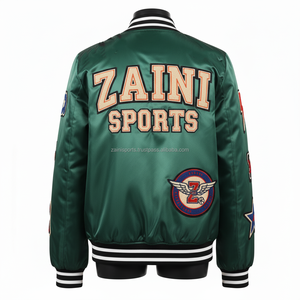 Blouson bombardier de haute qualité pour femmes matériau en satin soyeux couleur verte patch de broderie logo personnalisable blousons bombardiers pour femmes - Product Image 2