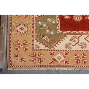 Alfombra Kilim turca Vintage de 4,4x6,4 pies, diseño de retazos rojo y verde, tejido plano de lana, respaldo de látex para pasillo rectangular para adolescentes de 10mm - Product Image 5