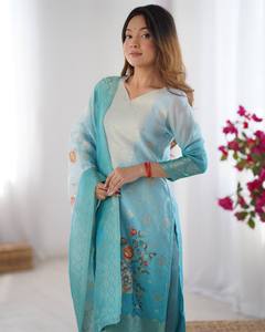 Ensemble Salwar Kameez en soie Chanderi pour femmes indiennes avec dupatta, tenue ethnique de fête, designer Bollywood - Product Image 6