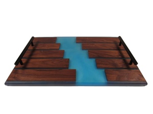 Flat Food Tray Acacia Wood & Resin Royal Wedding Gift Food Serving Tray with Metal Handle Factory <b>Restaurant</b> & <b>Hotel</b> <b>Supplies</b> - Product Image 4