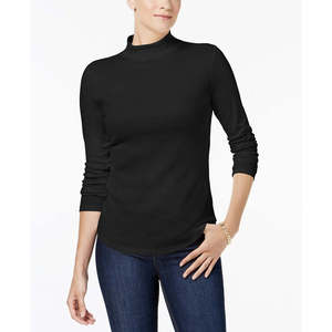 Maglia a Collo Alto in Cotone da Donna Charter Club, Nera, Taglia Piccola - Product Image 1