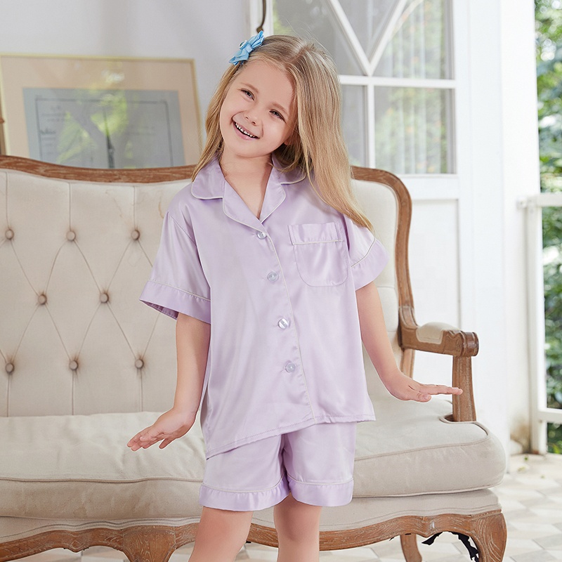 Kinder Satin Schlafanzug Set - Sommer Pyjama Mit Kurzen Ärmeln