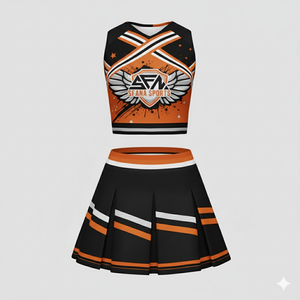 Uniformes de pom-pom girl personnalisés imprimés 100% polyester confortables Noir Rouge Haut à manches longues Ensemble de shorts Mode Cheerleading - Product Image 4