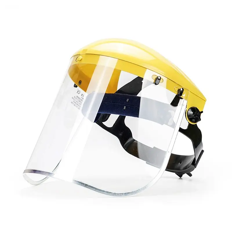 Safety Face Shield Industrial with Pin-Lock Headgear, Polycarbonate Window, Clear Tint, Anti-Fog Coating, Yellow Crown