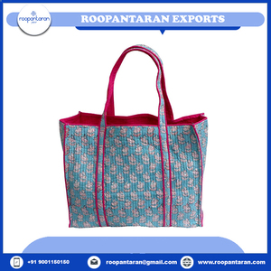 กระเป๋าทรงสี่เหลี่ยมทำจากผ้าฝ้ายพิมพ์ลายบล็อกด้วยมือแบบดั้งเดิมมีกระเป๋าด้านในกระเป๋าตอนเย็นลดราคา - Product Image 5