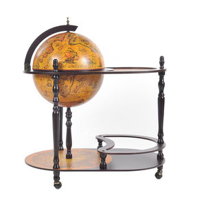 Globe <b>Drink</b> Trolley 16.5 Inches Red <b>Vintage</b> Style Liquor <b>Cabinet</b> with Wooden Stand and Wheels - Product Image 4